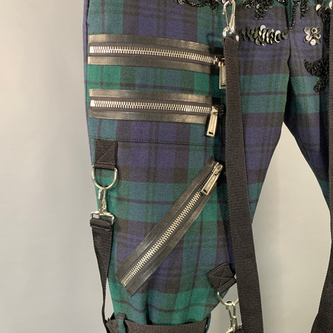 DSQUARED2 Taille 38 Pantalon Décontracté à Carreaux Blackwatch en Laine Vert Marine Noir Style Bondage