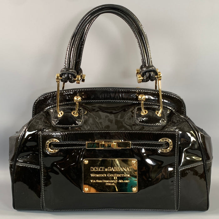 DOLCE & GABBANA Black Gold Faux Leather Polyurethane Handbag