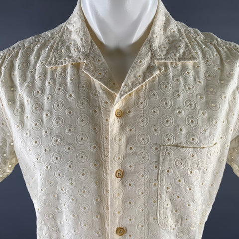 TAYLOR STITCH Size M Cream Eyelet Linen Blend Camp Short Sleeve Shirt