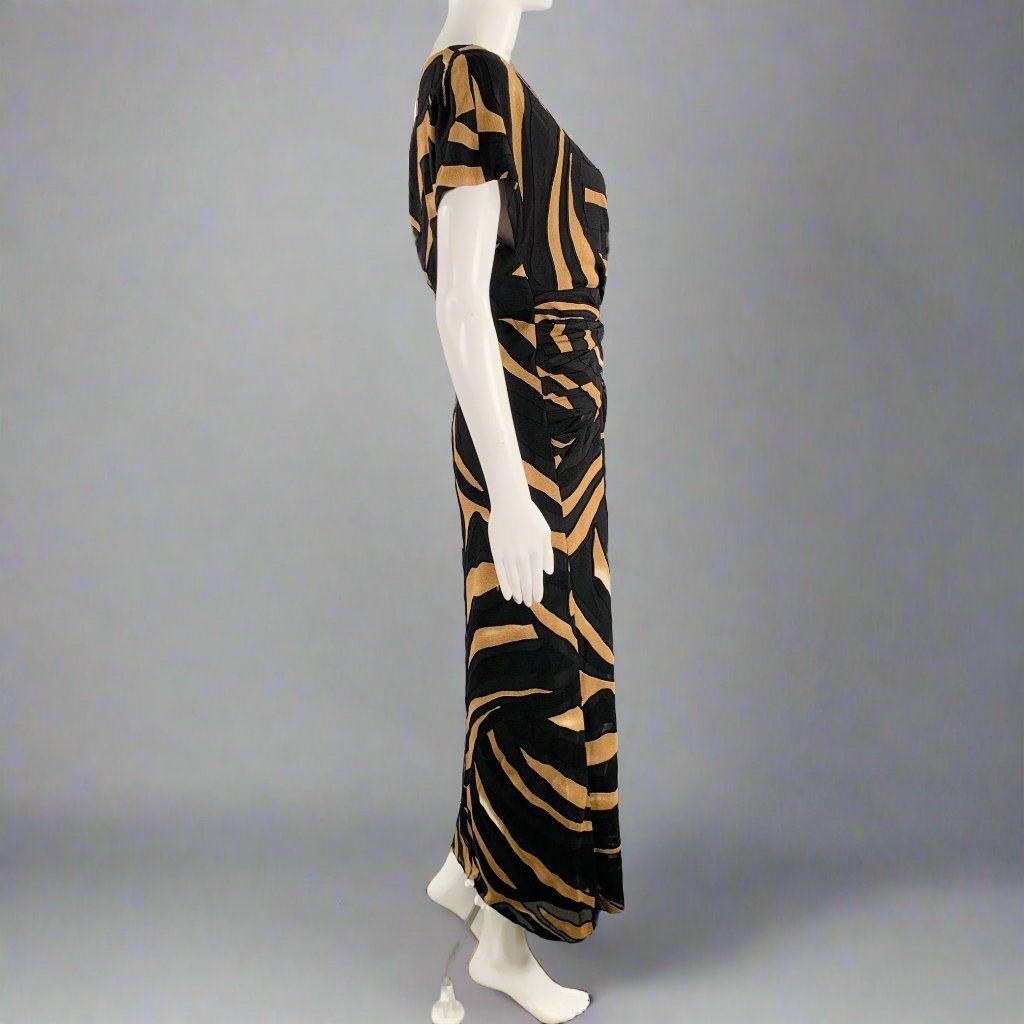 PRABAL GURUNG Size M Black Brown Viscose Blend Abstract Wrap Dress