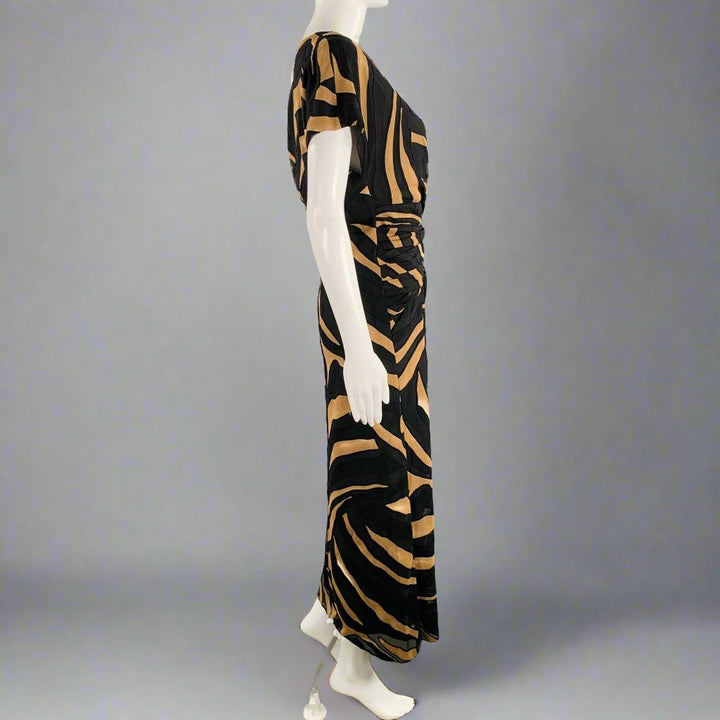 PRABAL GURUNG Size M Black Brown Viscose Blend Abstract Wrap Dress