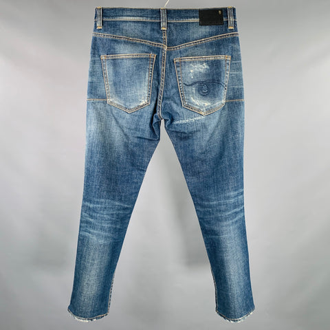 R13 Size 31 Skate Blue Cotton Blend Straight Distressed Jeans