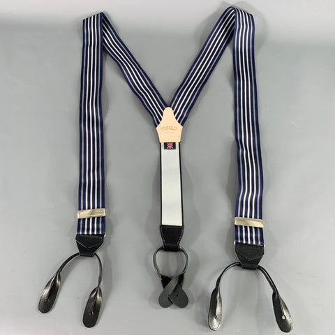 O'CONNELL'S Navy Grey White Stripe Canvas Suspenders