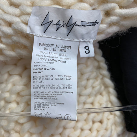 YOHJI YAMAMOTO Size L Cream Black Wool Contrast Trim Cardigan