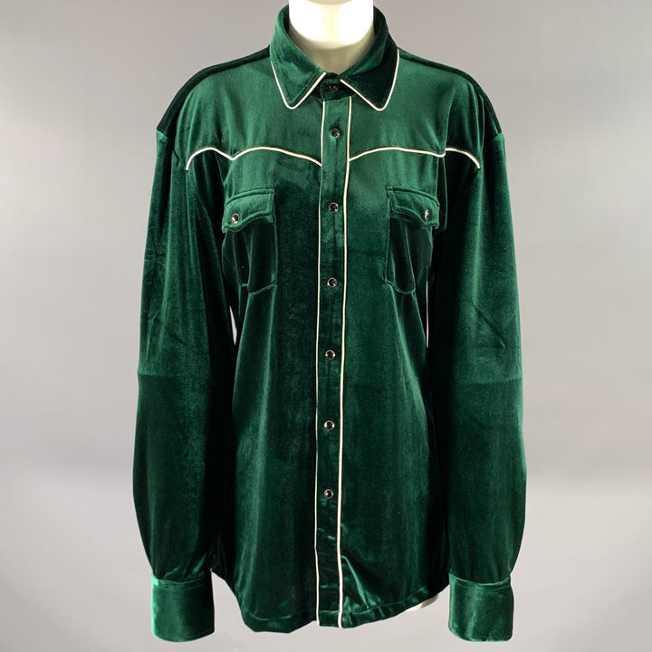 PHIX Size XL Green Emerald Polyester Velvet Western Shirt