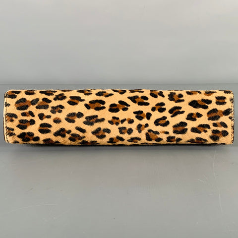 LAMBERTSON TRUEX Beige Brown Animal Print Calf Hair Clutch
