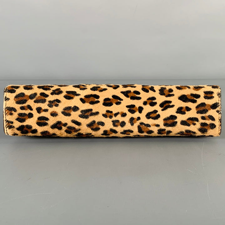 LAMBERTSON TRUEX Beige Brown Animal Print Calf Hair Clutch