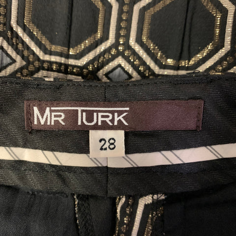 MR TURK Size 30 Black Gold Tan Geometric Polyester Blend Tuxedo Dress Pants