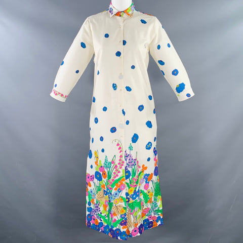 VILAGALLO Size XS Cream Multi Color Cotton Blend Floral Shirt Dress