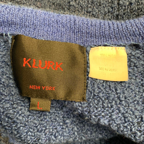 KLURK Size L Blue Multi Color Graphic Wool V-Neck Sweater