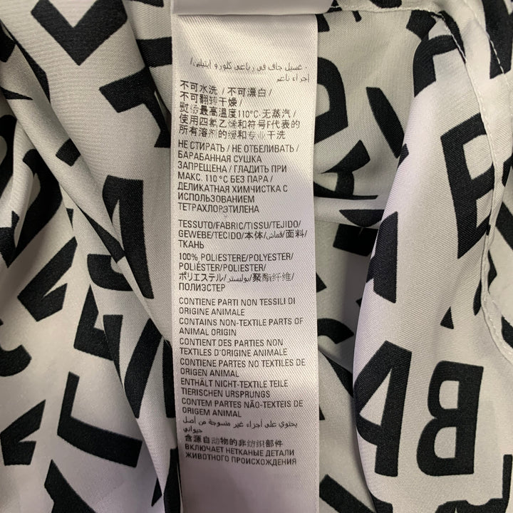 BALENCIAGA Size S Black White Monogram Polyester Button Up Long Sleeve Shirt