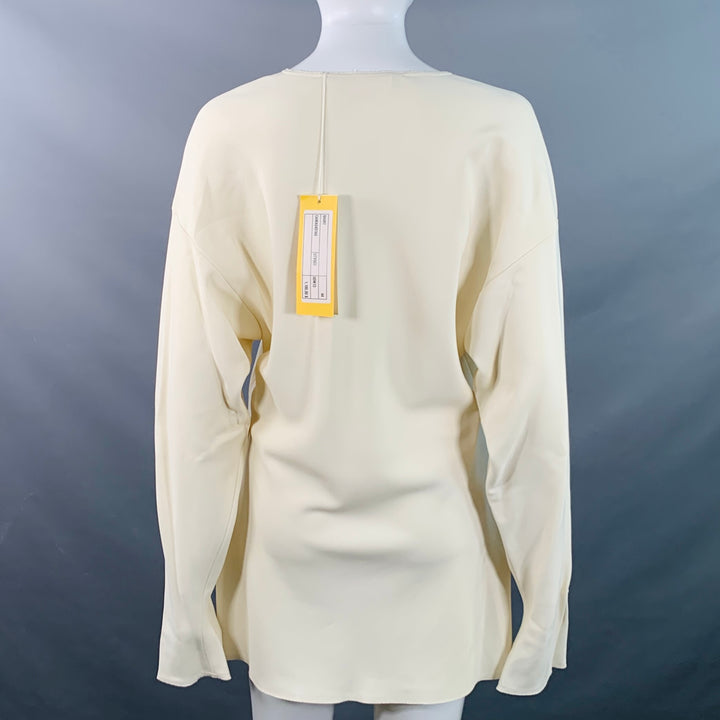 MARNI Size M Beige Viscose Blend Long Sleeve V-Neck Blouse