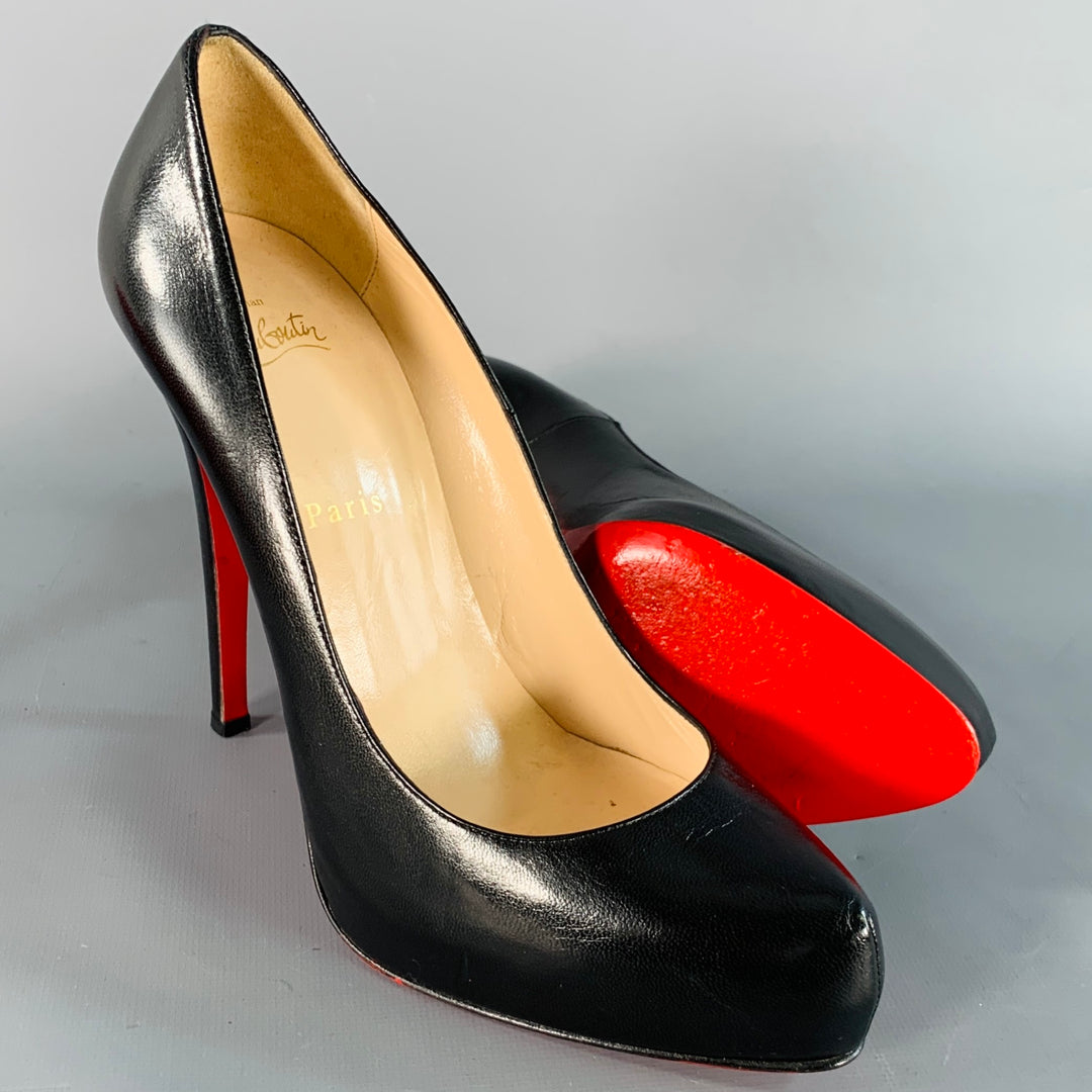 CHRISTIAN LOUBOUTIN Size 10 Rolando Black Leather Hidden Platform Pumps