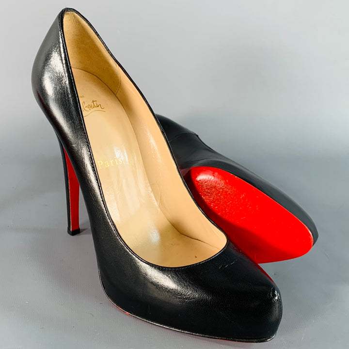 CHRISTIAN LOUBOUTIN Size 10 Rolando Black Leather Hidden Platform Pumps
