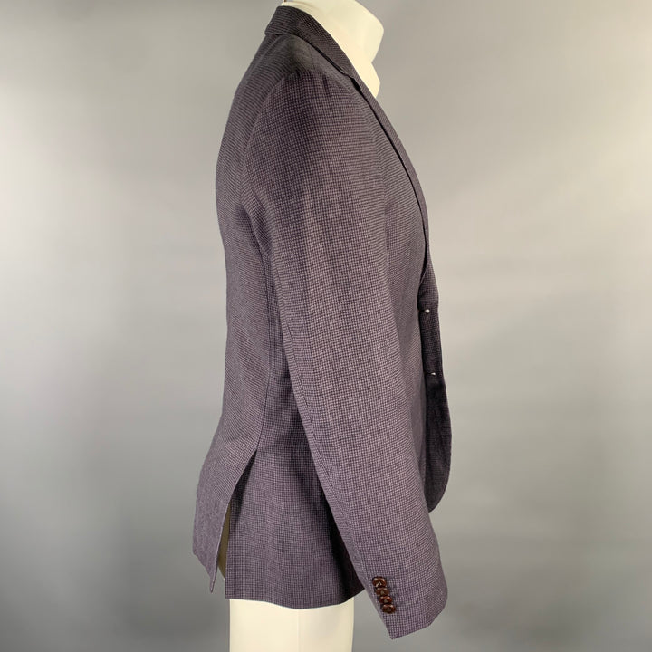 HUGO BOSS Size 38 Purple Check Wool Linen Sport Coat