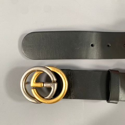 GUCCI Size 36 Black Solid Leather Belt