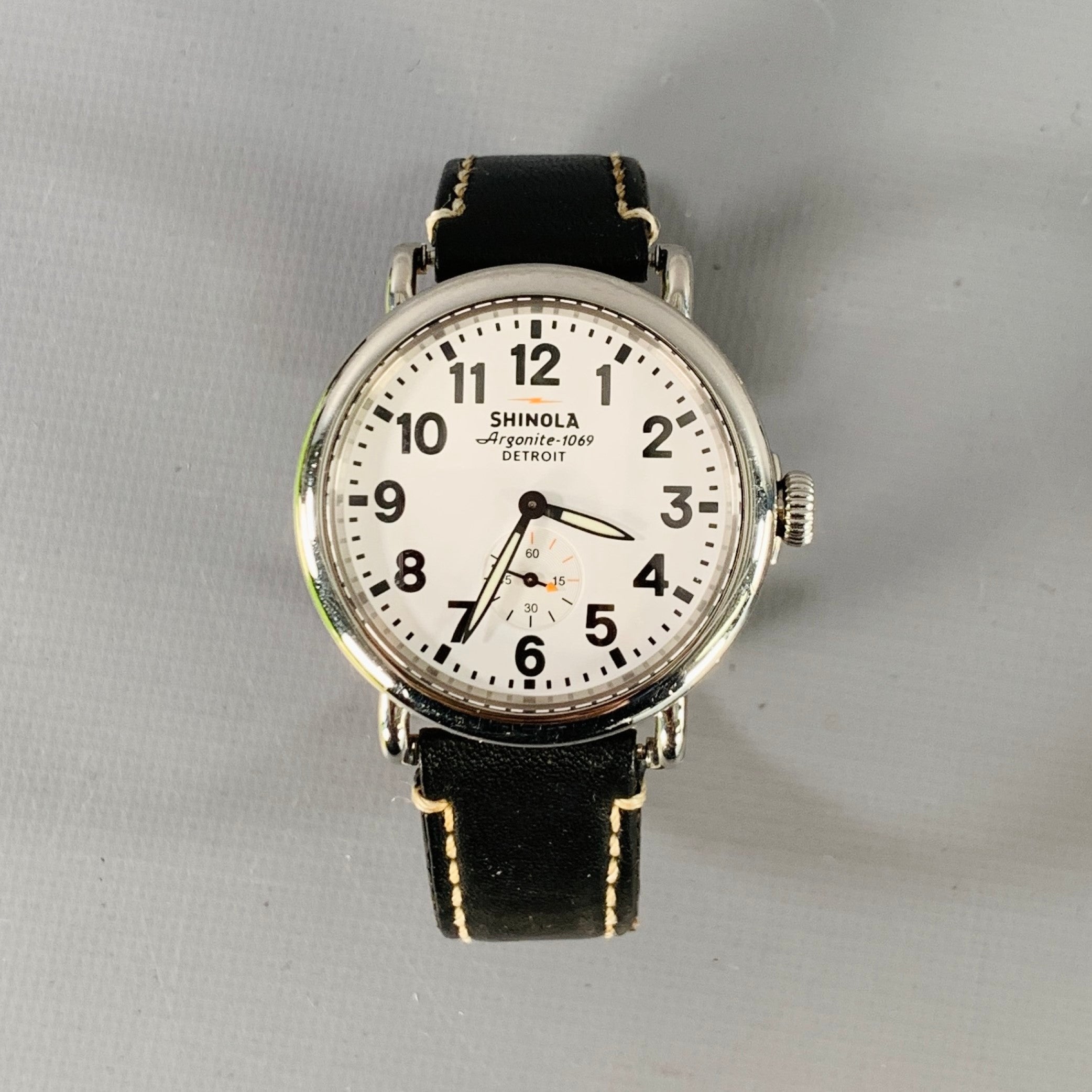 SHINOLA Argonite 1069 Black Silver Horween Leather Stainless Steel