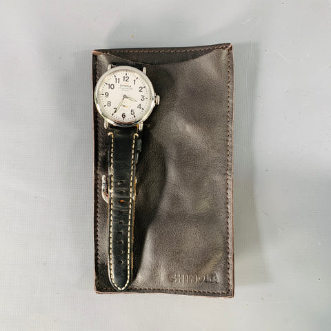 SHINOLA Argonite 1069 Black Silver Horween Leather Stainless Steel Watch
