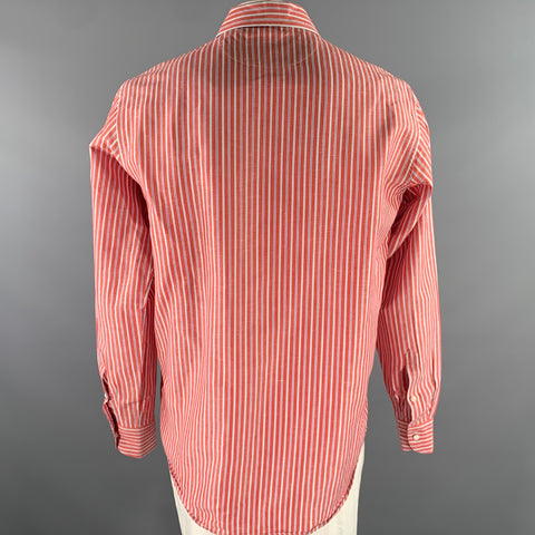 LUCIANO BARBERA Size L Red White Blue Stripe Linen Blend Long Sleeve Shirt