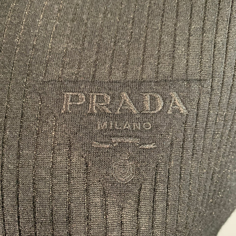 PRADA Size L Black Gold Shimmer Rib Knit Cashmere Blend Short Sleeve Polo