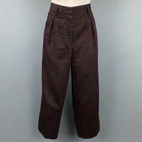 DRIES VAN NOTEN Size 6 Black & Red Star Print Cotton Wide Leg Dress Pants