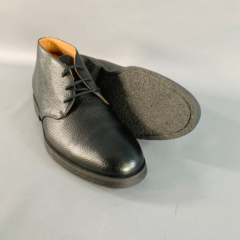 PAUL STUART Size 11 Linc Black Pebble Grain Leather Lace-Up Boots