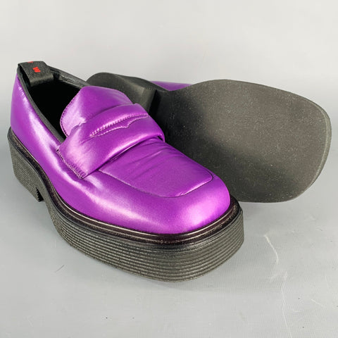 MARNI Size 9 Purple Black Techno Padded Platform Loafer Flats