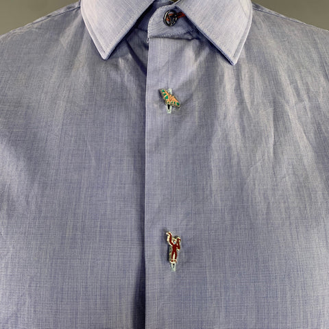PAUL SMITH Size L Blue Cotton Button Up Long Sleeve Shirt