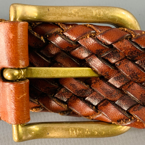 CROCKETT & JONES Size 34 Brown Brass Braided Leather Belt