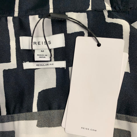 Chemise à manches courtes REISS taille M Oakland bleu marine et blanc à motifs géométriques en polyester