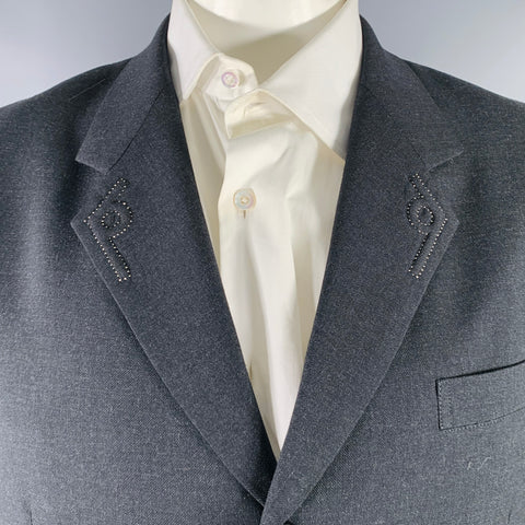 YOHJI YAMAMOTO Size XL Grey Contrast Stitch Wool Sport Coat