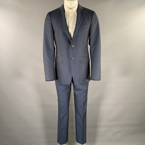 ETRO Size 38 Navy Blue Pinstripe Wool Notch Lapel Suit