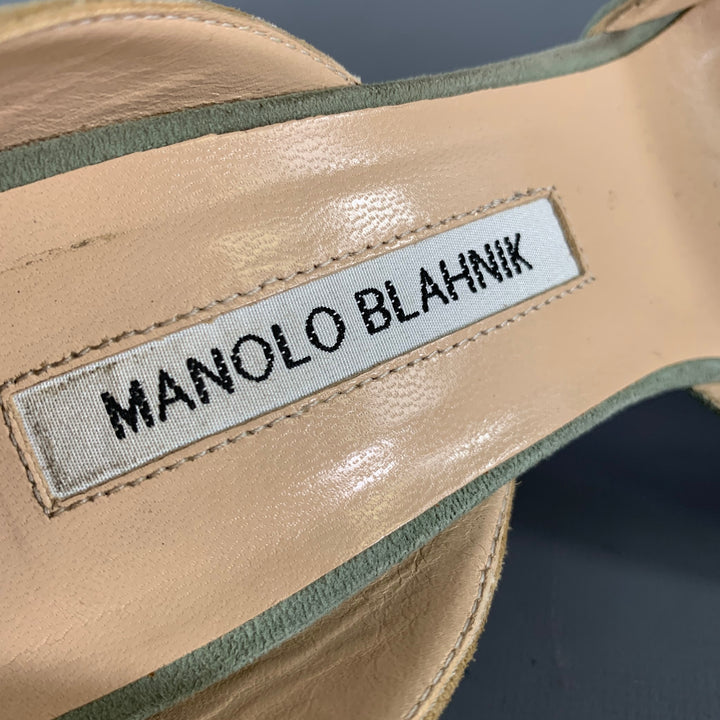 MANOLO BLAHNIK Size 9.5 Sage Tan Suede Two Tone Suede Pointed Toe Pumps