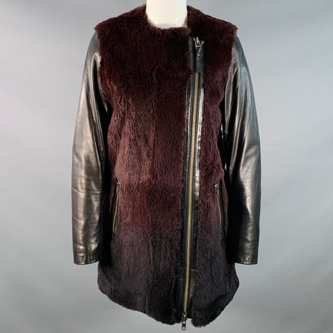 MACKAGE Size XS Black Brown Lambskin Leather Rabbit Fur Ombre Zip Jacket