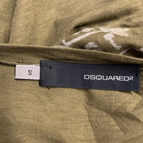 DSQUARED2 Size S Hawaiian Chill Green Olive Print Cotton V-Neck T-shirt