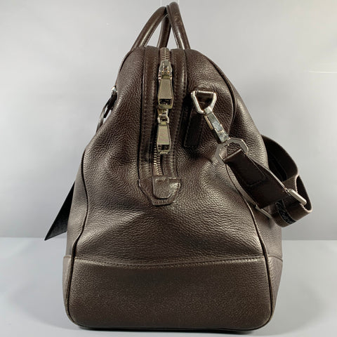 BRIONI Brown Pebble Grain Leather Duffle Bags