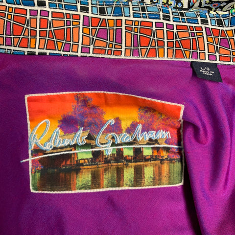 ROBERT GRAHAM Size L Black White Multi Color Print Cotton Long Sleeve Shirt