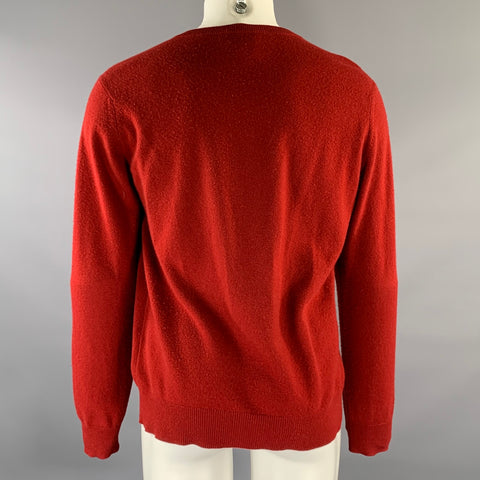 HERMES Size M Red Ribbed Cashmere V-Neck Sweater