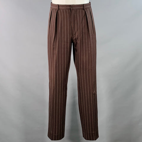 POLO by RALPH LAUREN Size 40 Regular Brown Cream Pinstripe Notch Lapel Suit