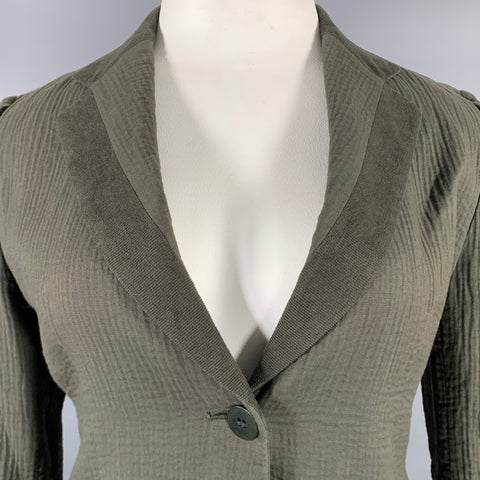 ISSEY MIYAKE Taille L Veste en Coton Texturé Non Doublée Vert Olive