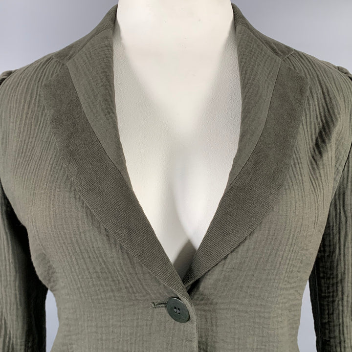 ISSEY MIYAKE Size L Olive Green Cotton Textured Unlined Jacket