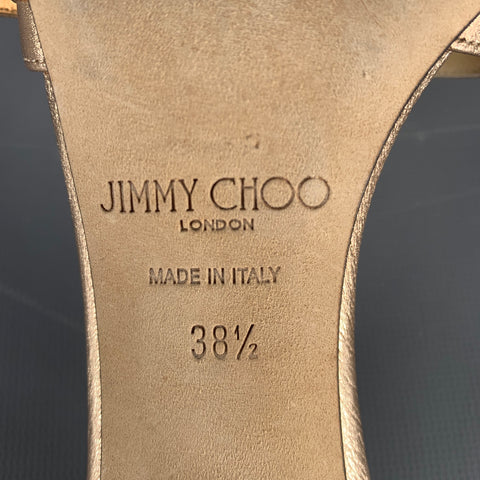 JIMMY CHOO Size 8.5 Gold Rose Leather Slip On Sandals