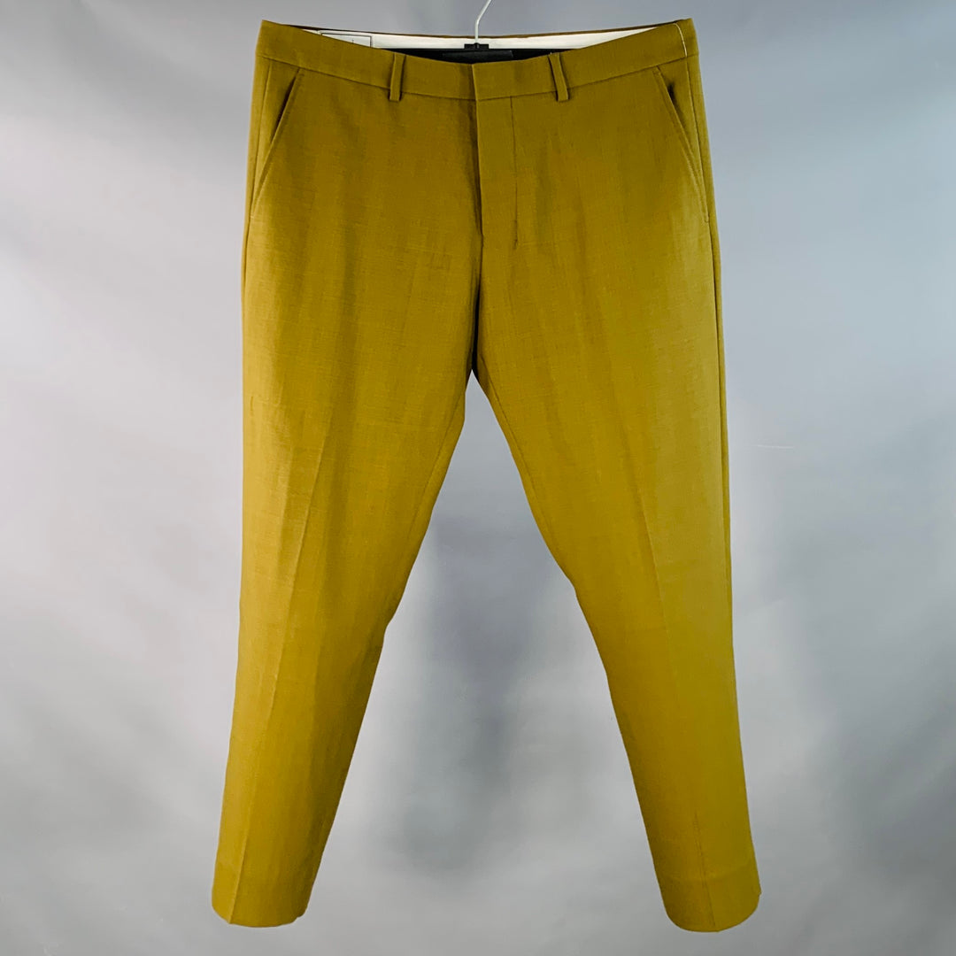 AMI by ALEXANDRE MATTIUSSI Size M Green Olive Virgin Wool Tapered Dress Pants