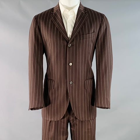 POLO by RALPH LAUREN Size 40 Regular Brown Cream Pinstripe Notch Lapel Suit