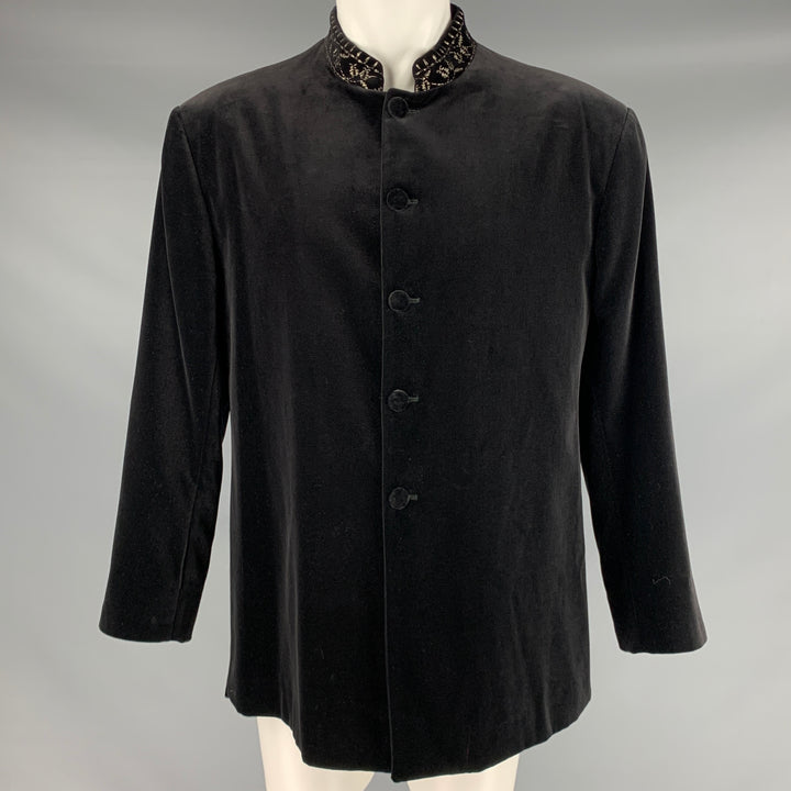 FAVOURBROOK Size 40 -Liam- Black Velvet Cotton Embroidered Nehru Collar Jacket