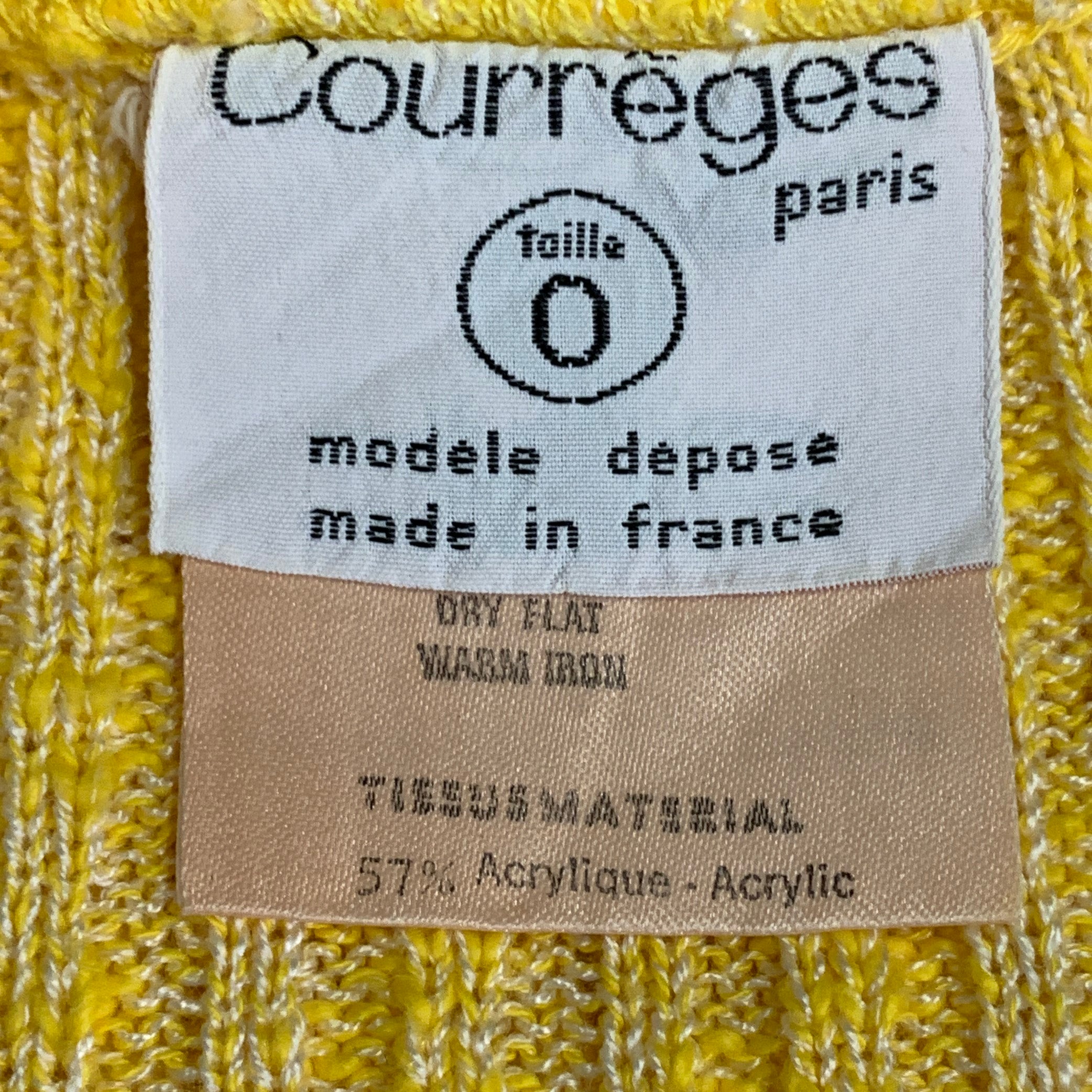 COURREGES Vintage Size XS Yellow Acrylic Blend Rib Knit V-Neck