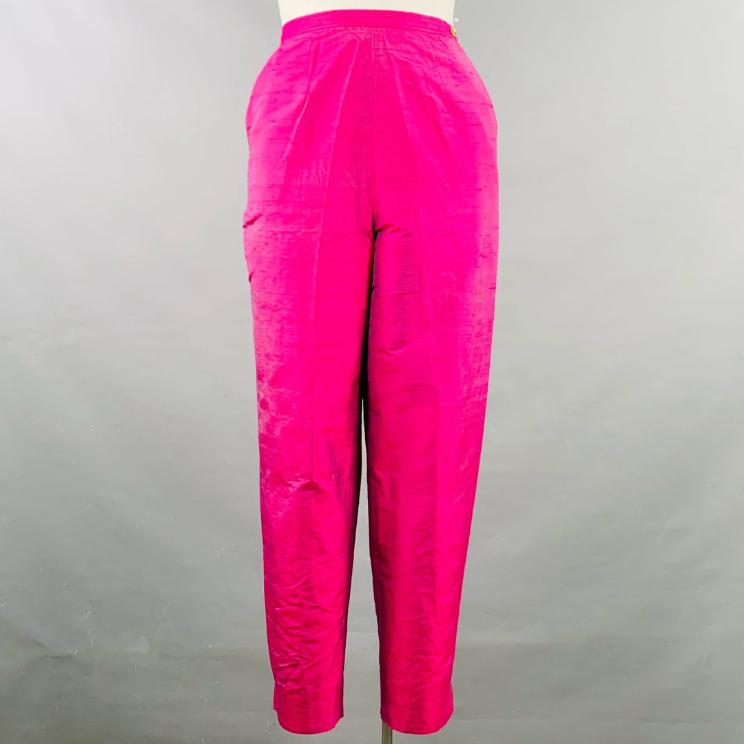SAKS FIFTH AVENUE Size 12 Pink Fuchsia Silk Shantung Dress Pants