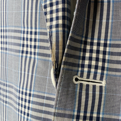 BLACK FLEECE Size 42 Navy White Plaid Cotton Silk Sport Coat