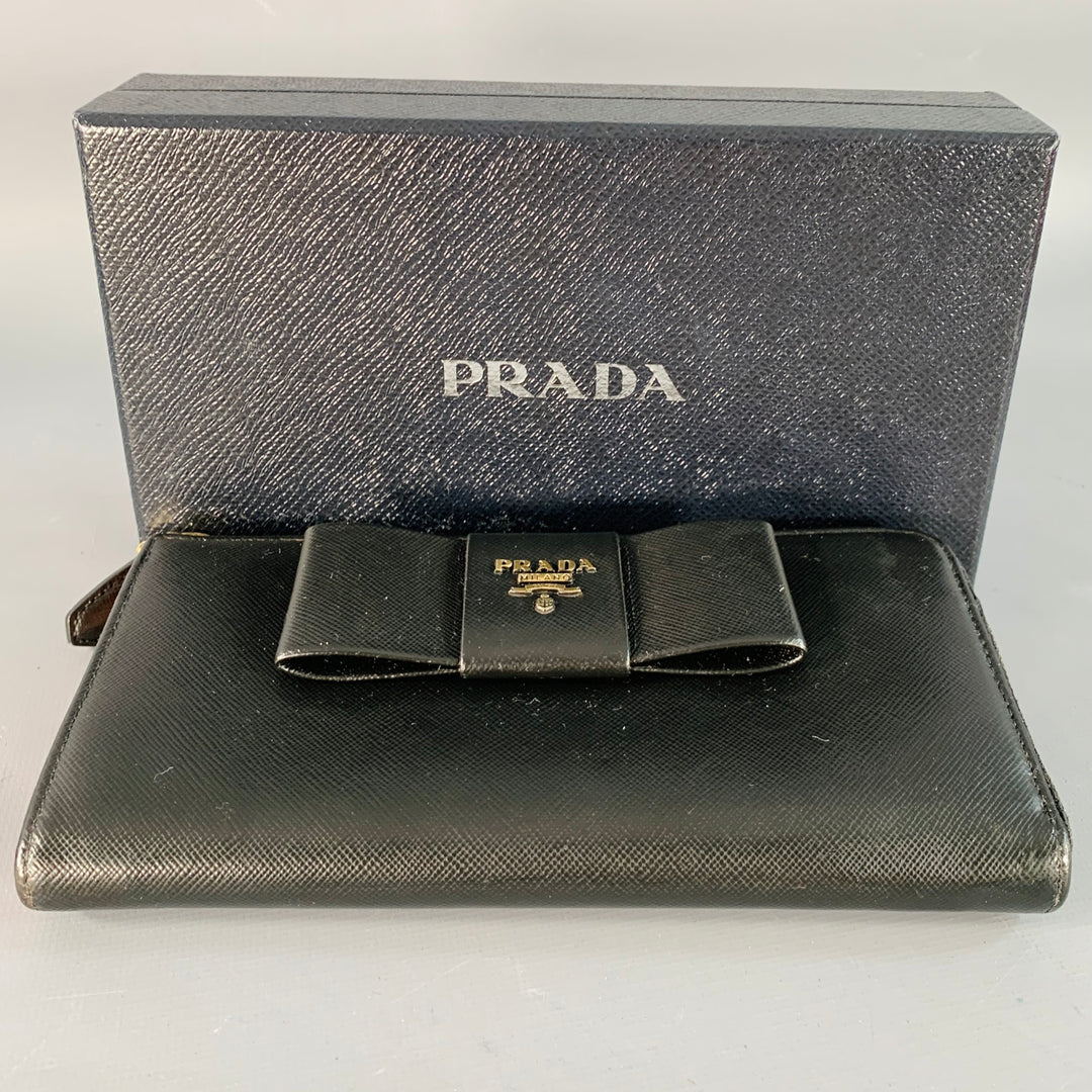 PRADA Black Saffiano Leather Bow Checkbook Wallet