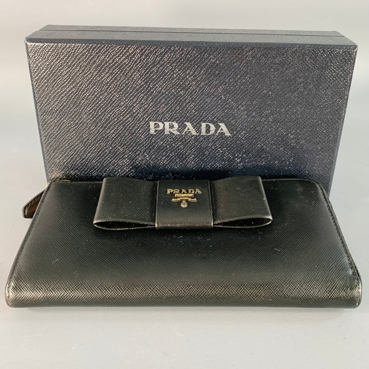 PRADA Black Saffiano Leather Bow Checkbook Wallet